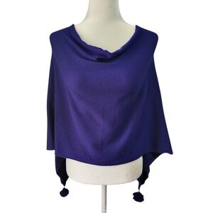 Poncho Capelet Shrug One Size Purple Cashmere Merino Wool Silk Pom Poms Italy